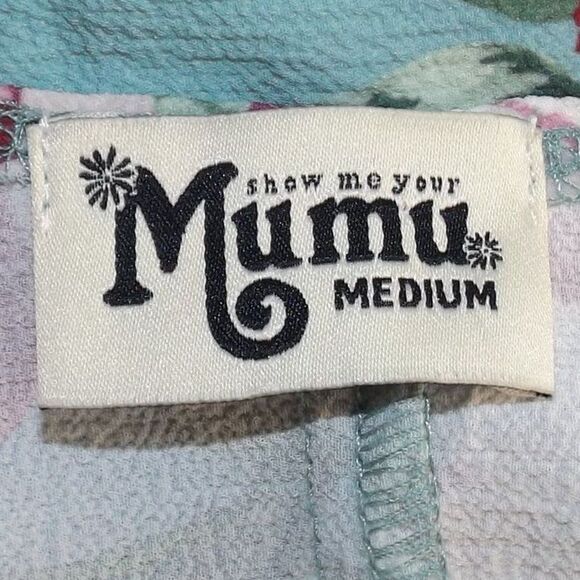 SHOW ME YOUR MUMU Mini Dress, M, Blue/Multicolor Floral, Plunging V-neck - Picture 11 of 13